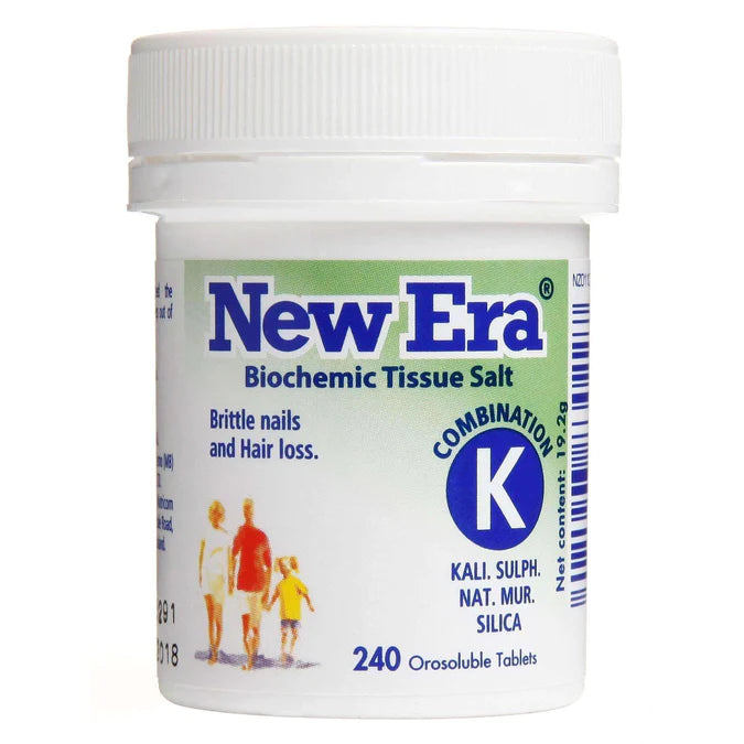 New Era Biochemic Tissue Salt - Combination K for Brittle nails and Hair Loss -240 Tabs